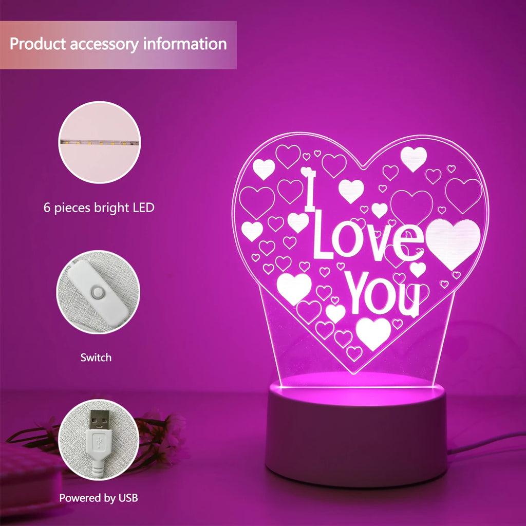 Pink Romantic Confession I LOVE YOU 3D Night Light