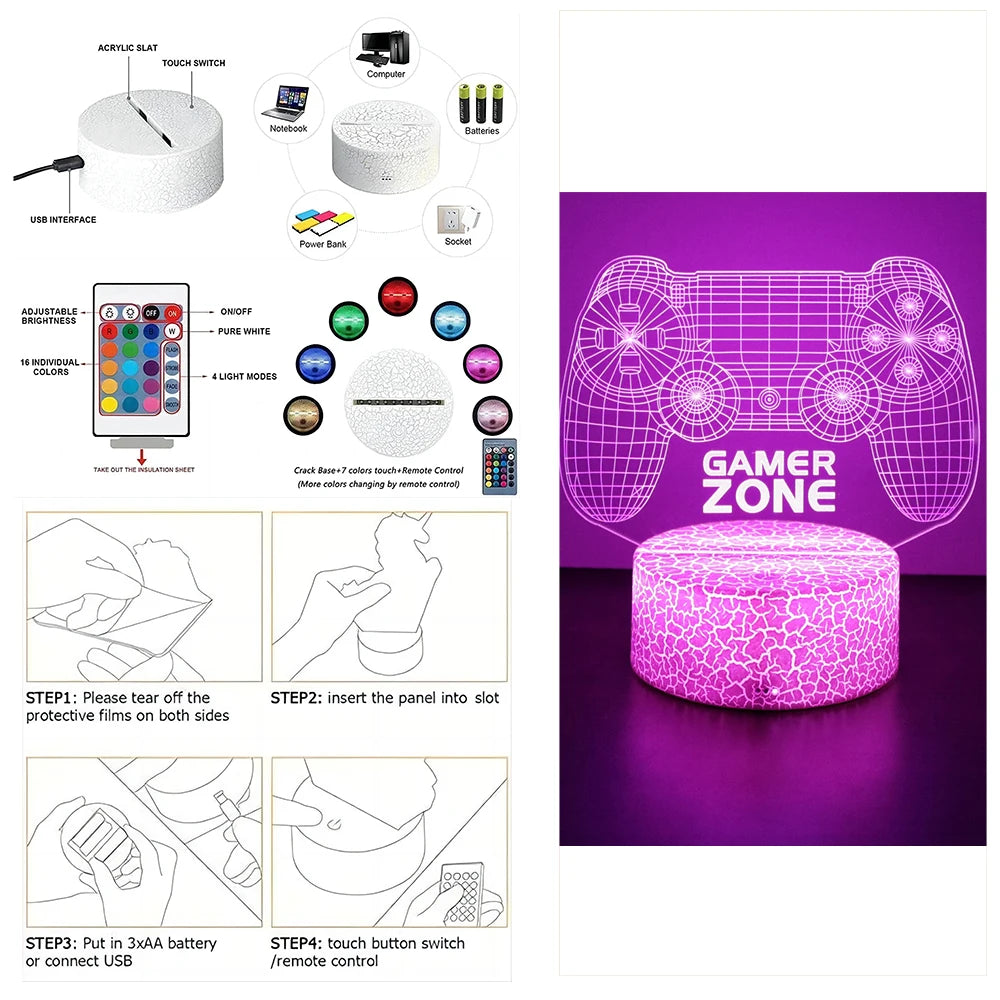 NEON GAMER 3D Lamp LED Night Light