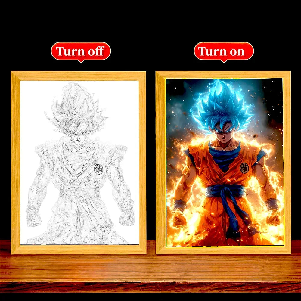Anime Figure Light Painting Photo Frame Dragon Ball Z Goku Led Night Light Lamp Bedside Table Decorate Christmas Gifts Moon Lamp