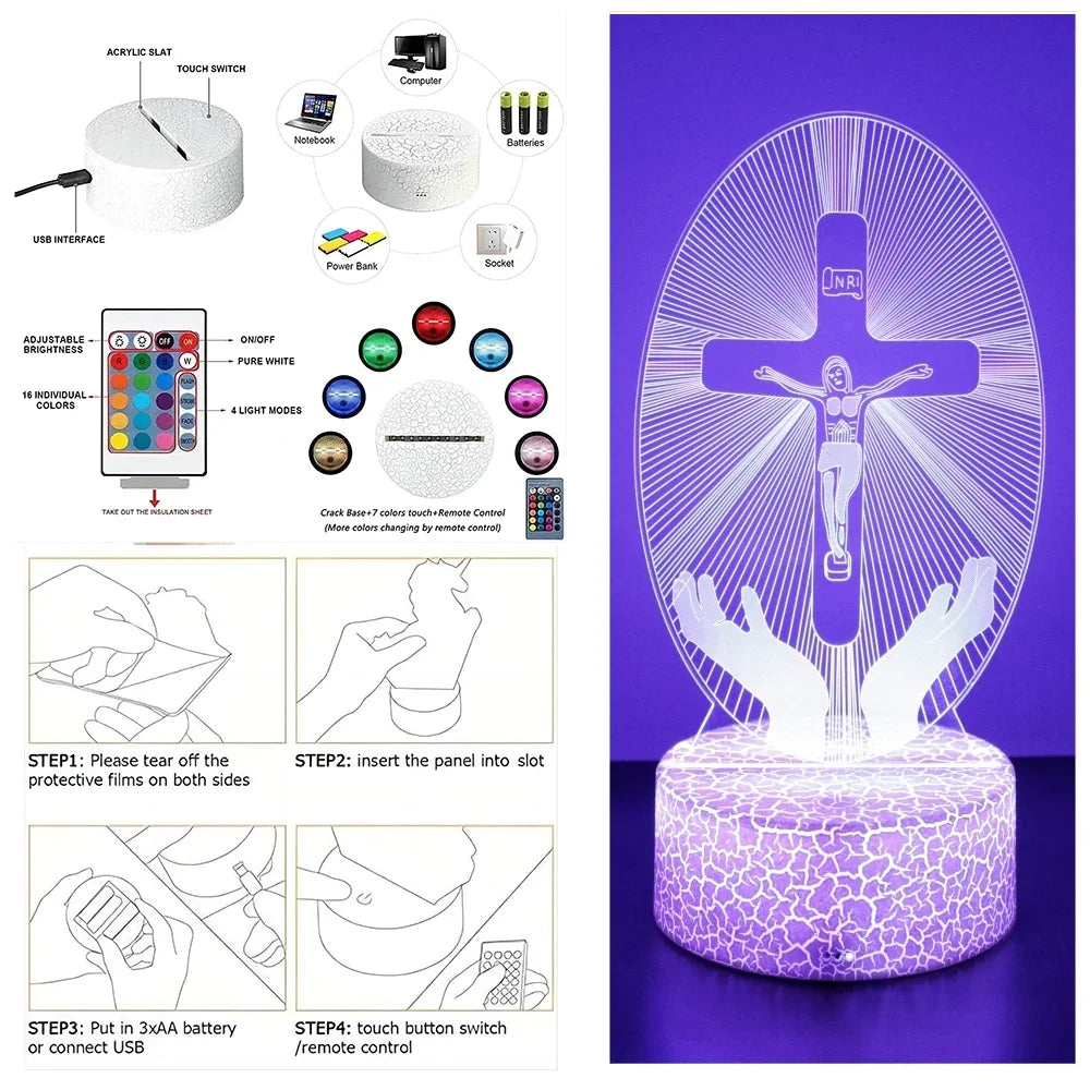 Jesus Cross 3D Lamp  LED Night Light Friends