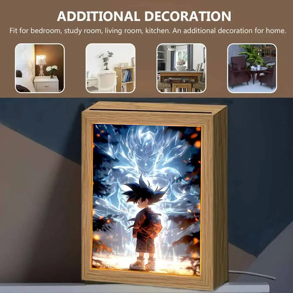 Anime Figure Light Painting Photo Frame Dragon Ball Z Goku Led Night Light Lamp Bedside Table Decorate Christmas Gifts Moon Lamp