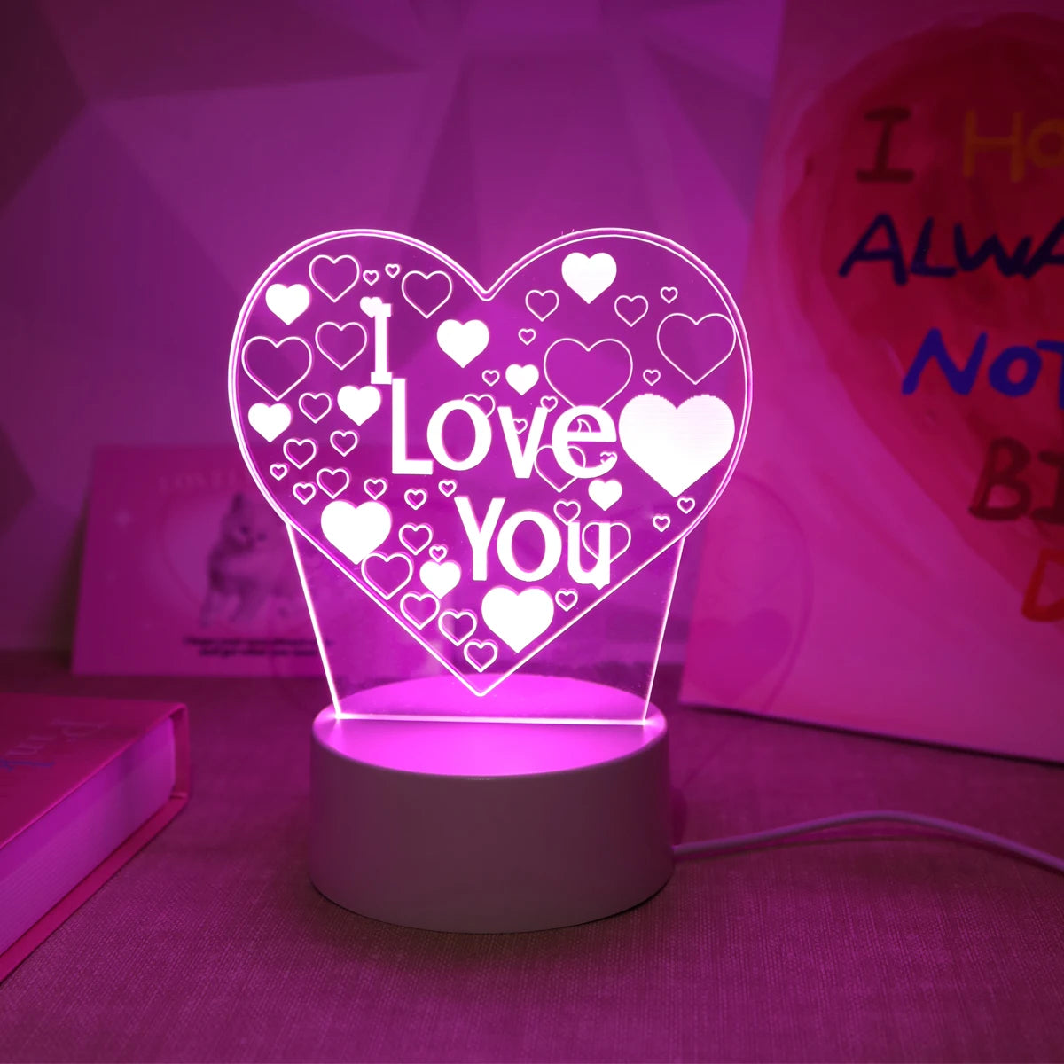 Pink Romantic Confession I LOVE YOU 3D Night Light