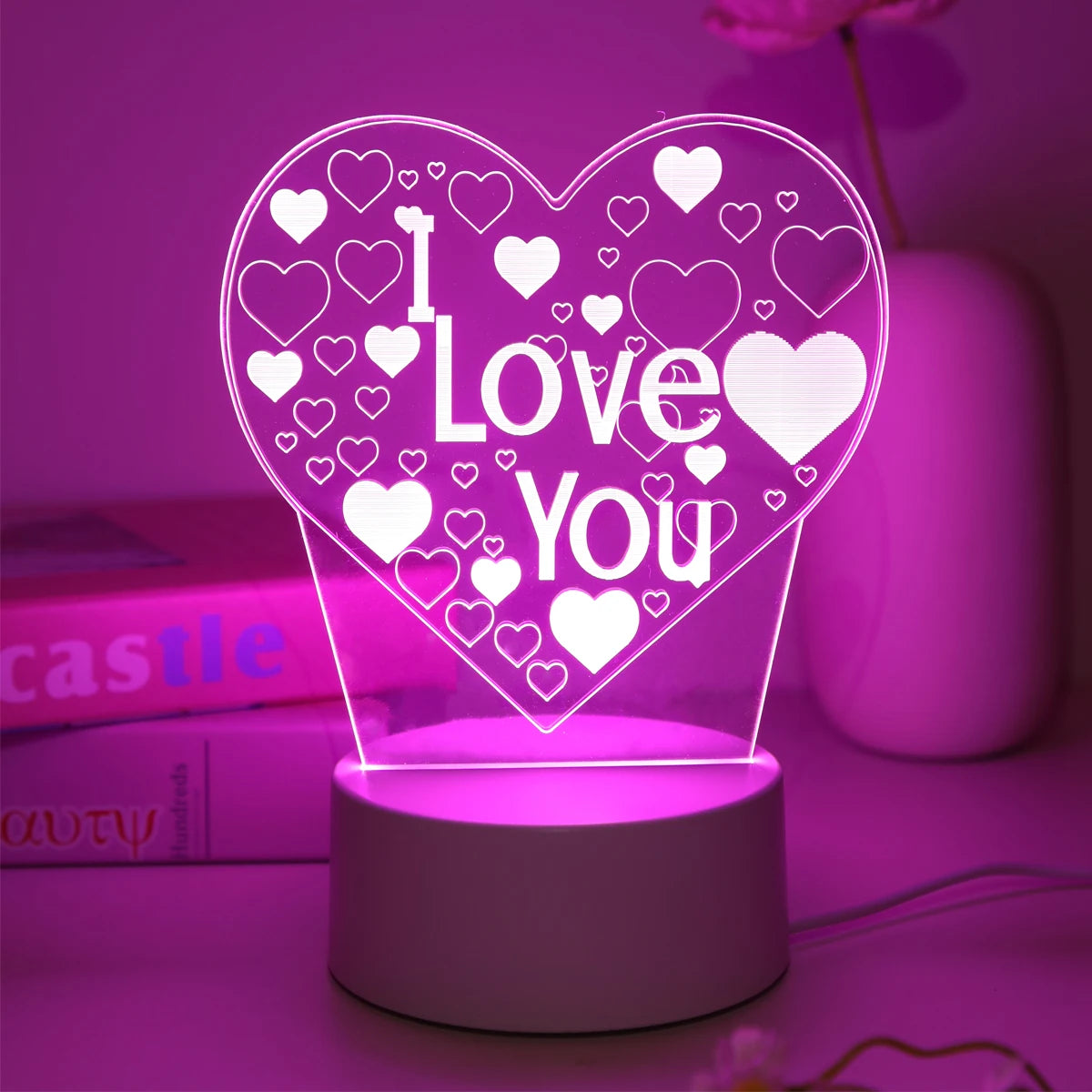 Pink Romantic Confession I LOVE YOU 3D Night Light