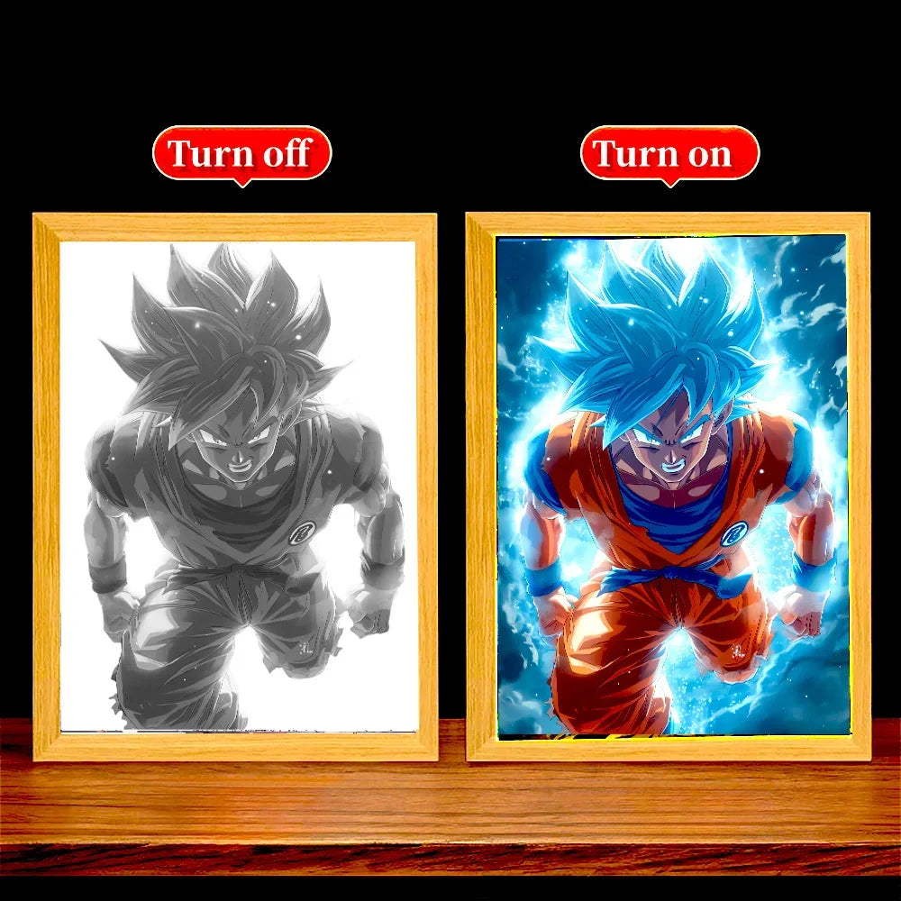 Anime Figure Light Painting Photo Frame Dragon Ball Z Goku Led Night Light Lamp Bedside Table Decorate Christmas Gifts Moon Lamp