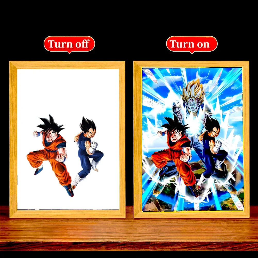 Anime Figure Light Painting Photo Frame Dragon Ball Z Goku Led Night Light Lamp Bedside Table Decorate Christmas Gifts Moon Lamp