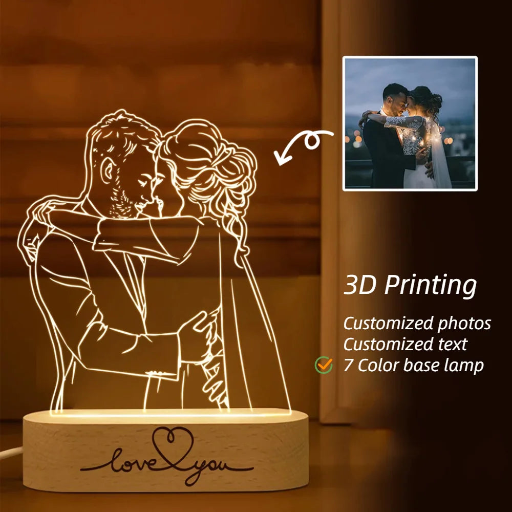 Custom Personalized Gifts 3D Photo Lamp Engraving Base Text