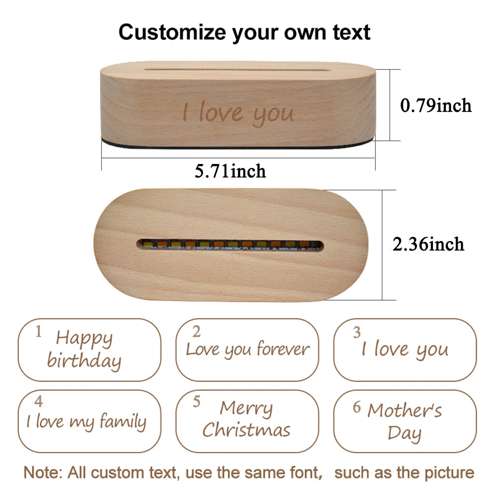 Custom Personalized Gifts 3D Photo Lamp Engraving Base Text