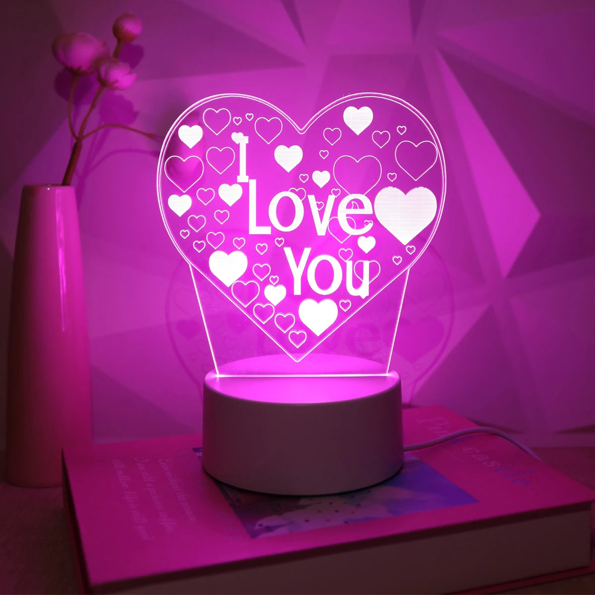 Pink Romantic Confession I LOVE YOU 3D Night Light